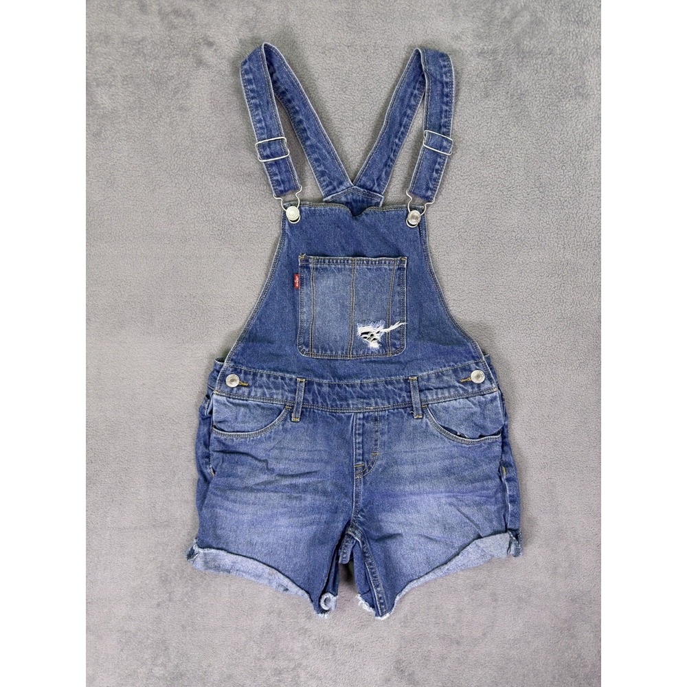 Levis Overalls Youth Girls 12 Blue Shortall Straps Medium Wash Denim Mid Rise